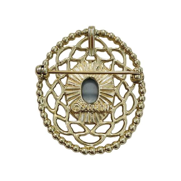 Vintage Filigree Framed Blue Cameo Brooch, Victorian Revival, Sarah Coventry - Picture 11 of 11